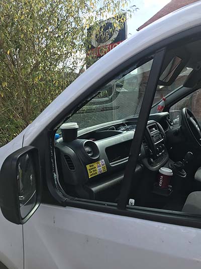 Vauxhall Vivaro Door Glass Replacement After Salford Break-in - before